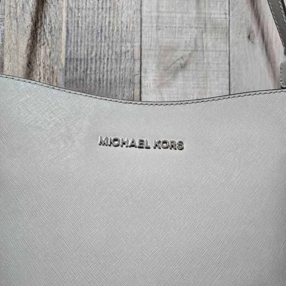 Michael Kors Jet Set Large Saffiano Leather Messenger Bag Grey Crossbody